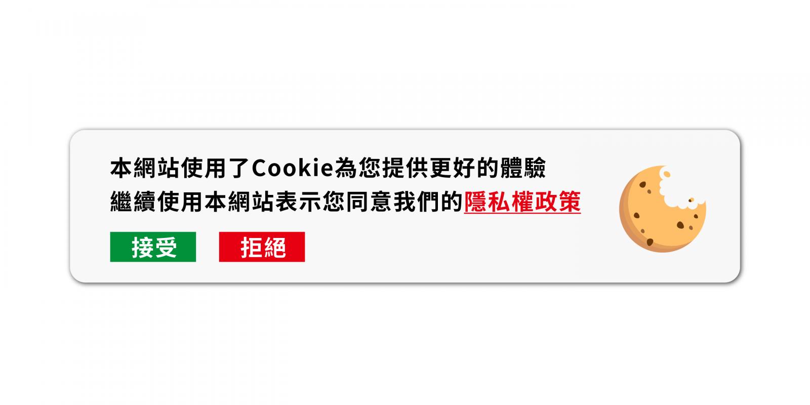 很常看見的通知「本網站使用cookie為您提供...」